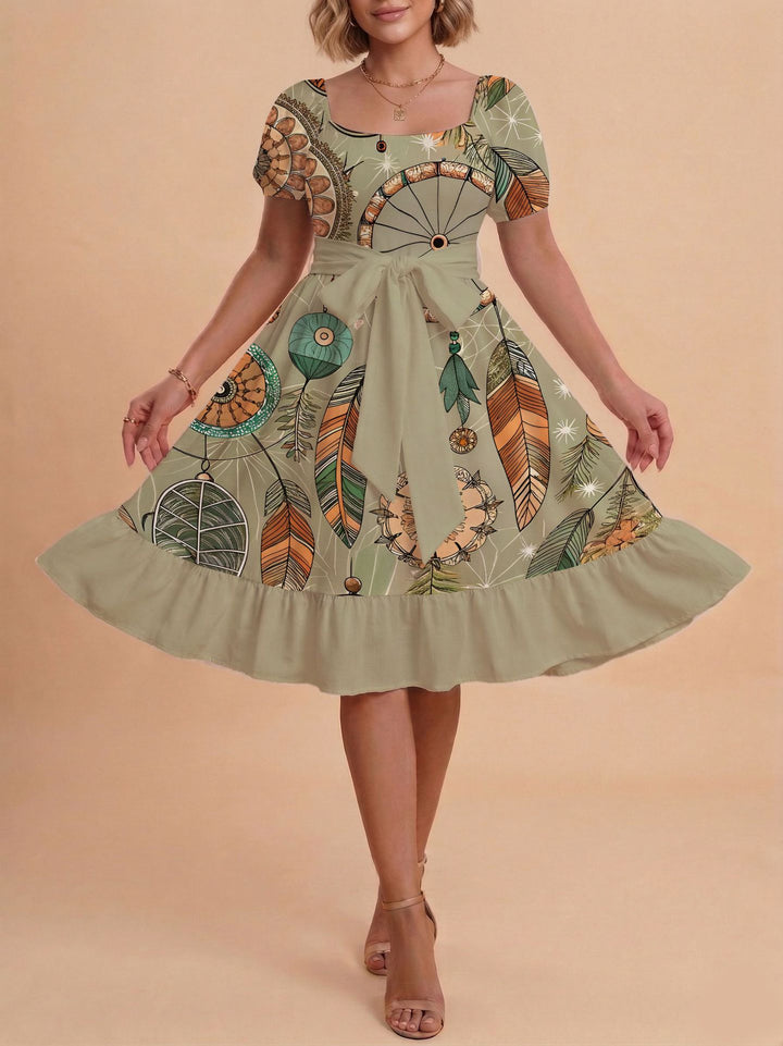 Damen Midikleid mit verspieltem Druck und tailliertem Schnitt Echo Archiv