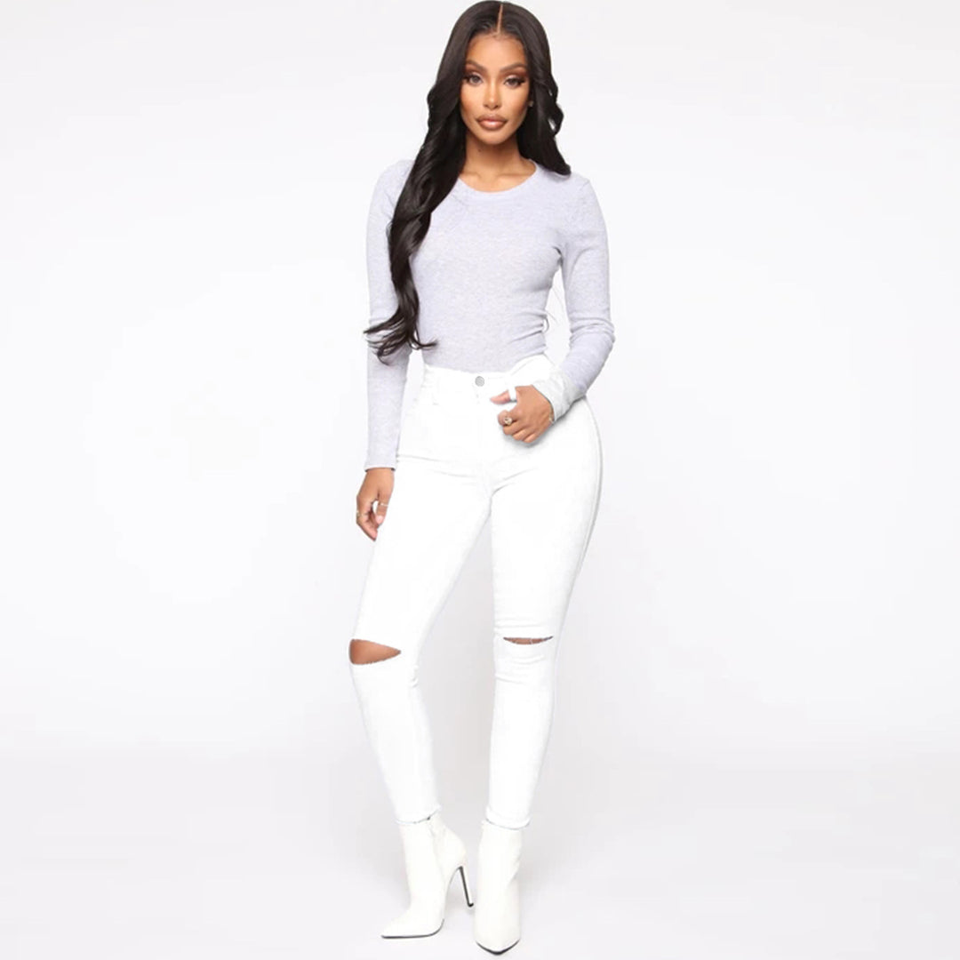 Damen High-Waist Skinny-Jeans mit Knie-Rissen und figurformendem Schnitt Echo Archiv