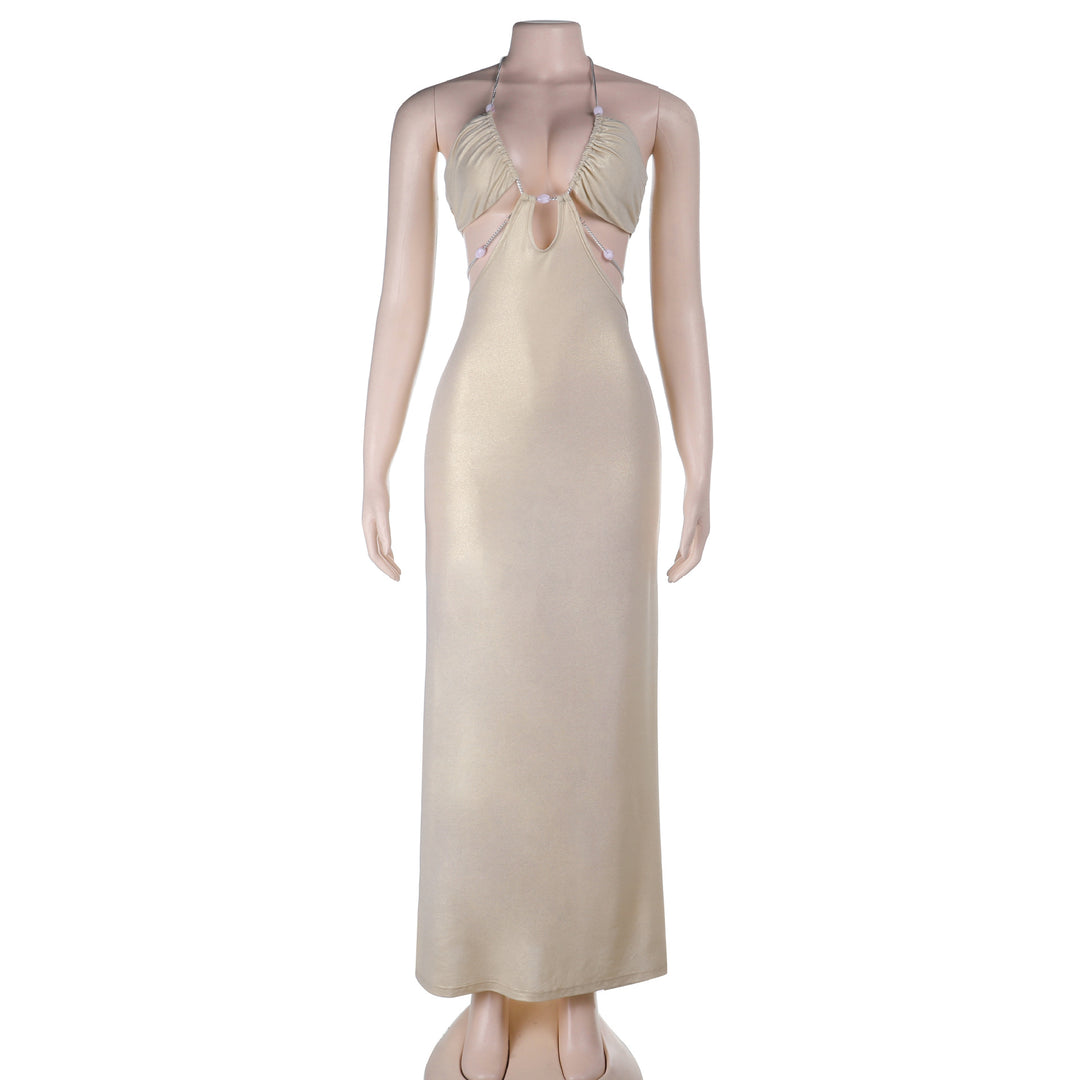 Damen langes Abendkleid mit tiefem V-Ausschnitt und schimmernden Details Echo Archiv