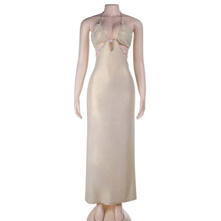 Damen langes Abendkleid mit tiefem V-Ausschnitt und schimmernden Details Echo Archiv