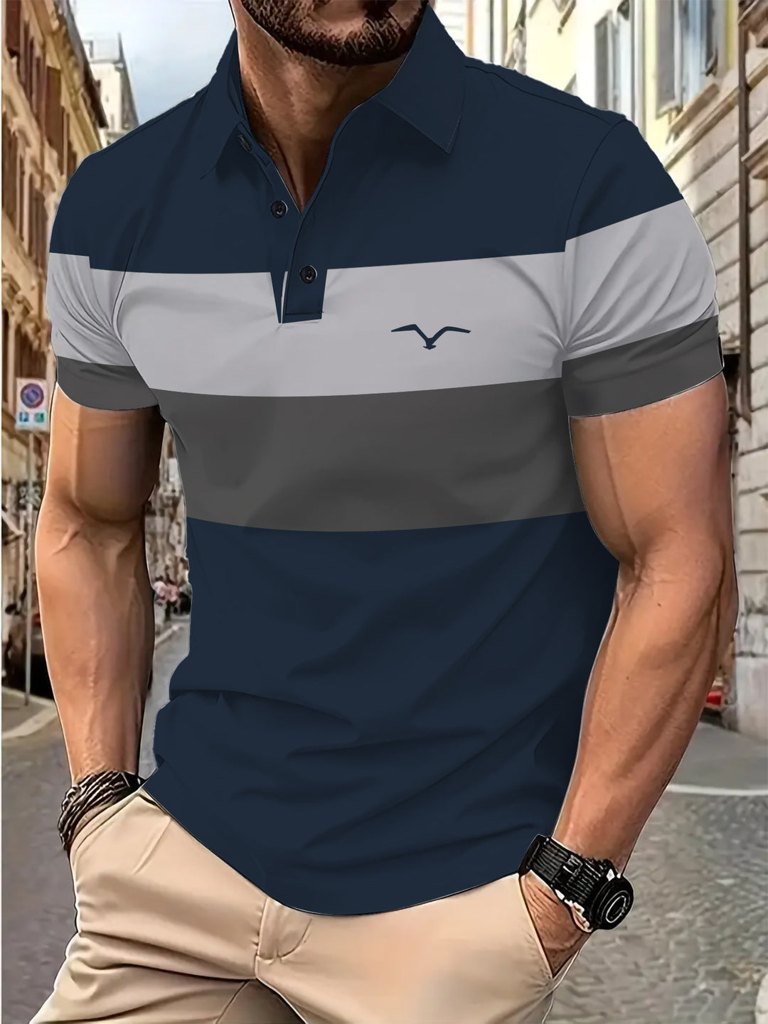 Herren Kurzarm Poloshirt mit markantem Farbdesign Echoarchiv