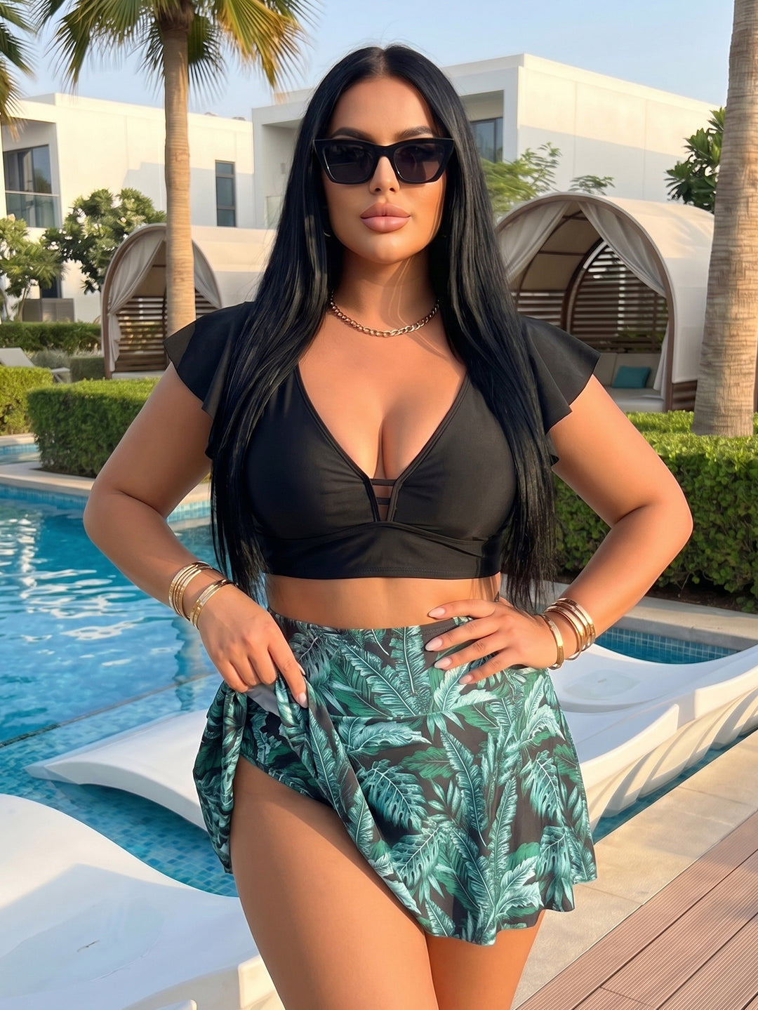 Damen Bikini-Oberteil mit elegantem Wickeldetail und floralem Unterrock Echo Archiv