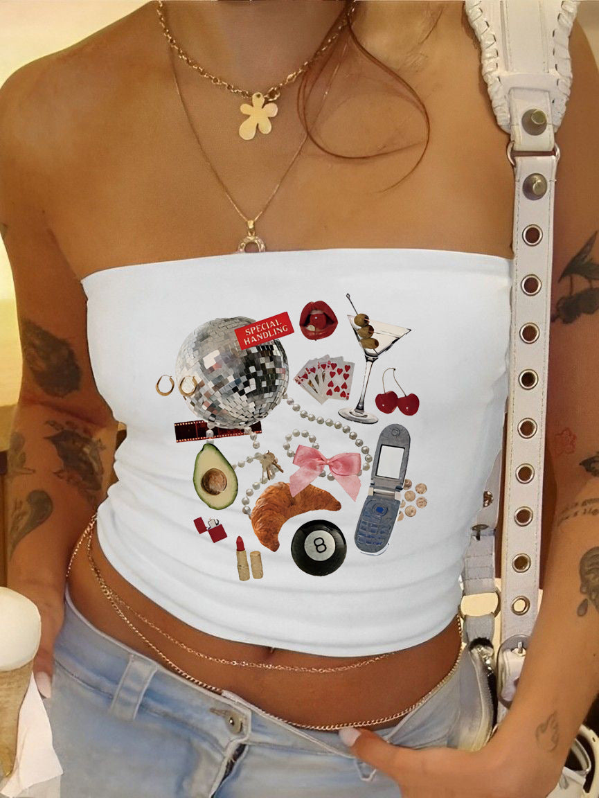 Damen Bandeau-Oberteil mit fruchtigem Motiv und figurbetontem Schnitt Echo Archiv