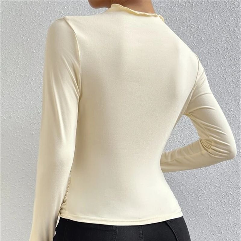 Damen Figurbetontes Langarmshirt mit Seitlicher Raffung und Drapée-Detail – Avérine