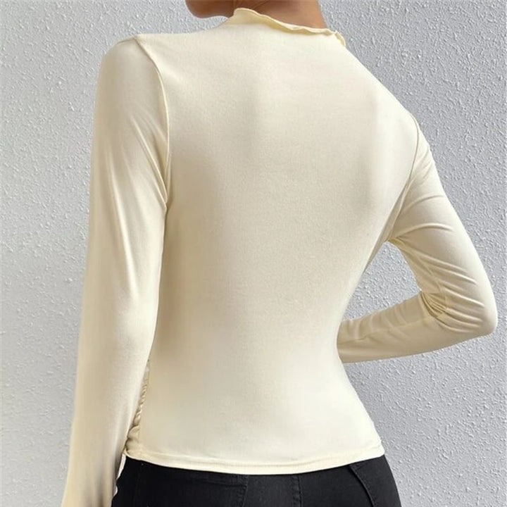 Damen Figurbetontes Langarmshirt mit Seitlicher Raffung und Drapée-Detail – Avérine