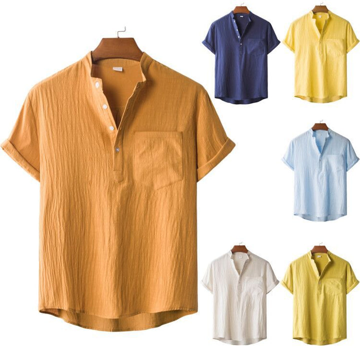 Herren Kurzarmhemd mit modernem Henley-Kragen und praktischer Brusttasche Echoarchiv