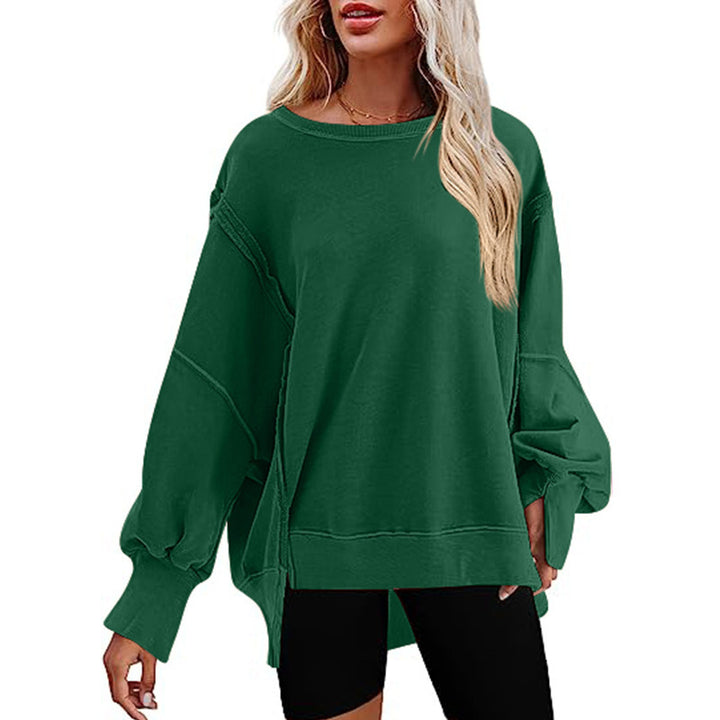 Damen Oversized Sweatshirt mit Ballonärmeln, seitlichen Schlitzen und offenen Kanten Echoarchiv