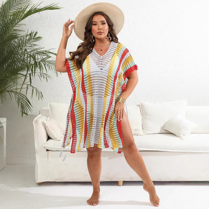 Damen luftiger Häkel-Strandponcho mit modischen Fransen Echo Archiv