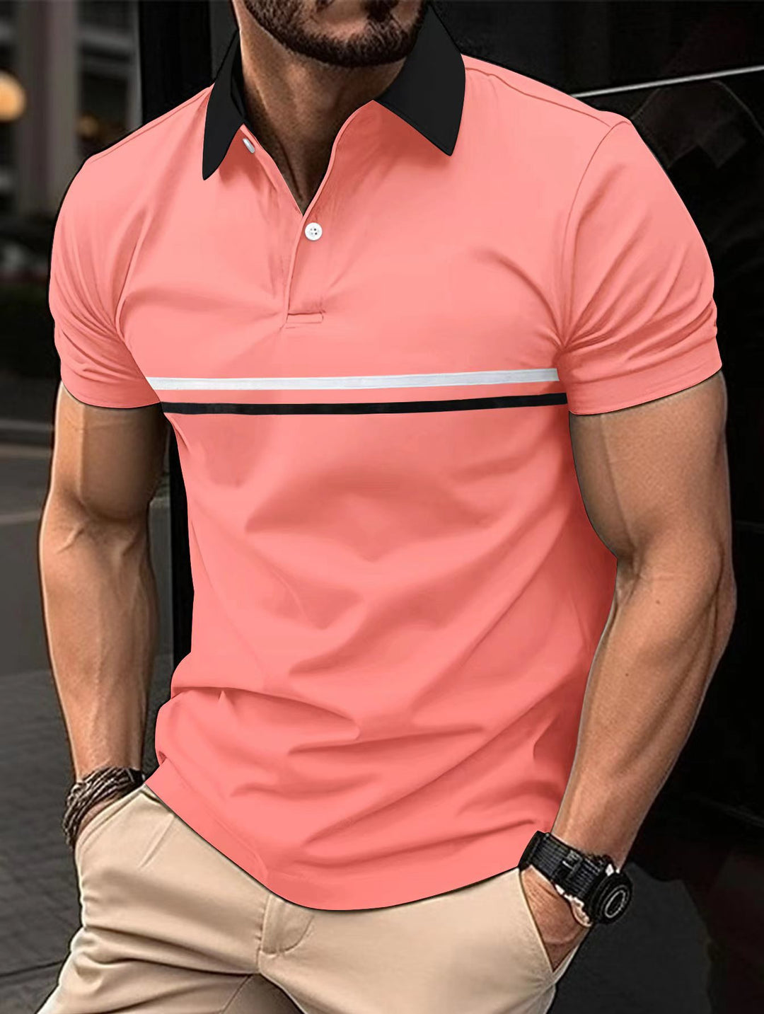Herren Polohemd mit modischem Farbblockdesign und hochwertiger Stofftechnologie Echoarchiv