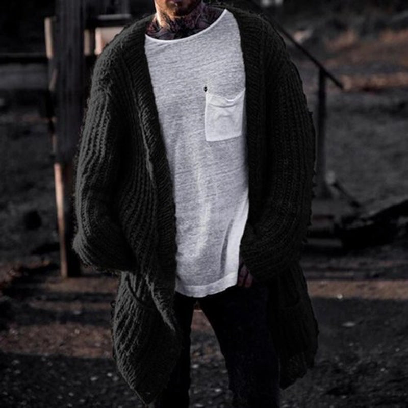 Herren Großer Strickcardigan mit tiefem Schnitt und strukturiertem Design Echoarchiv