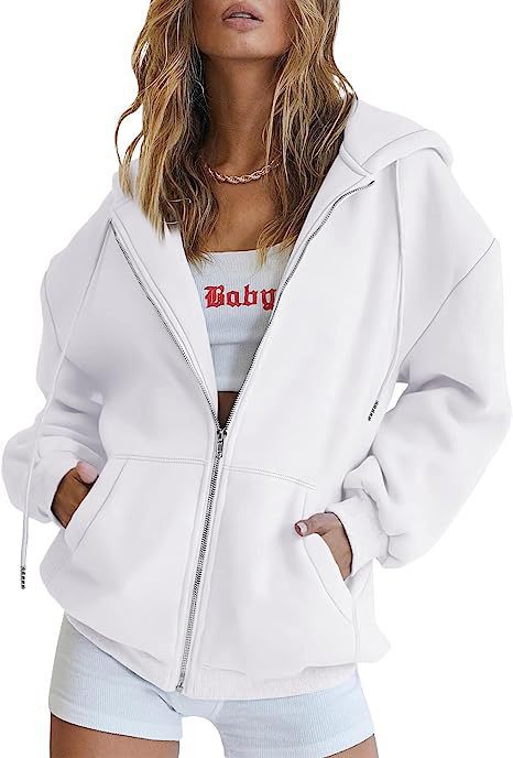 Damen oversized Kapuzenjacke mit durchgehendem Reißverschluss Kängurutaschen und weichem Sweatmaterial – Auréline