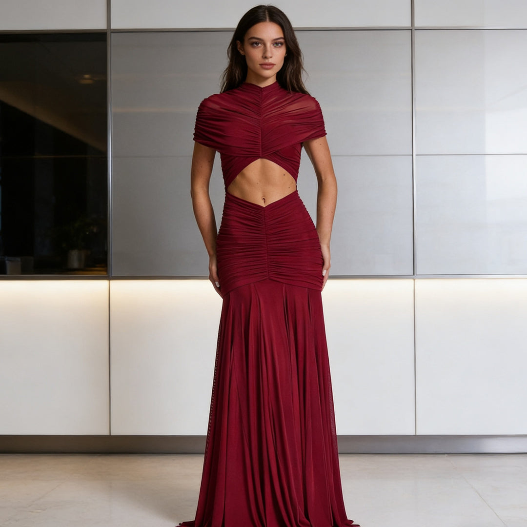 Damen Figuriertes Abendkleid mit raffiniertem Cut-Out-Design und drapiertem Oberteil Echo Archiv