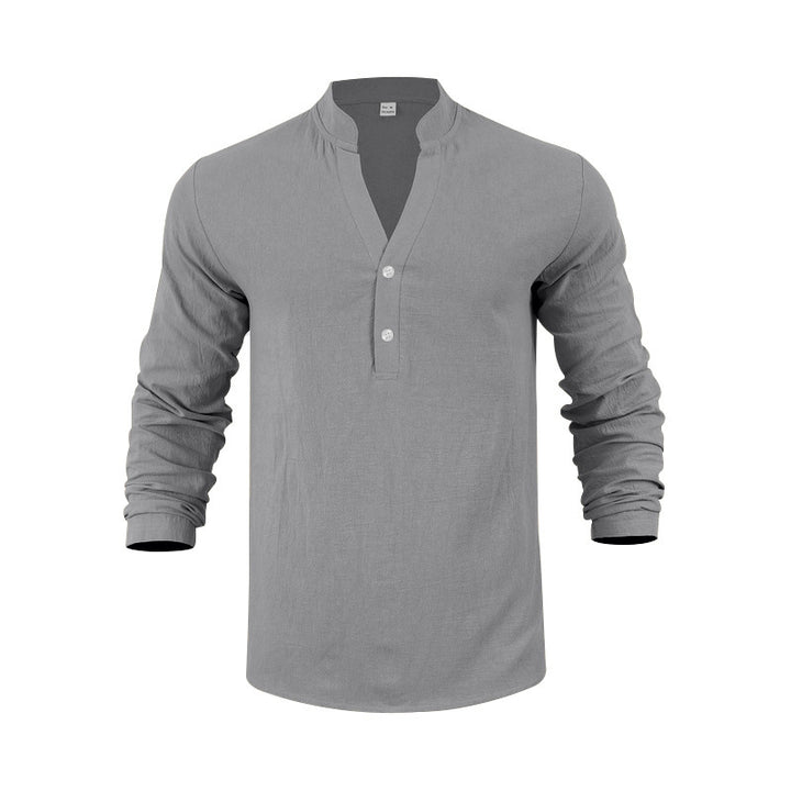 Herren Langarmshirt mit modischem Stehkragen und eleganten Knopfdetails Echoarchiv
