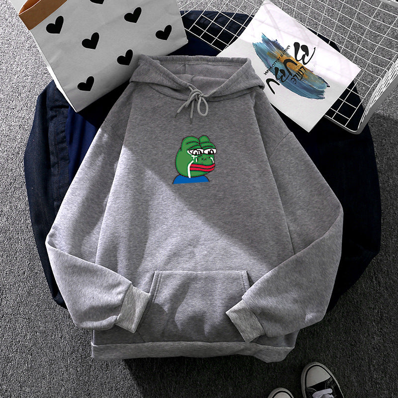 Unisex relaxed-fit Kapuzenpullover mit weichem Fleece-Futter, Kängurutasche und gesticktem Frosch-Emblem – Auréline