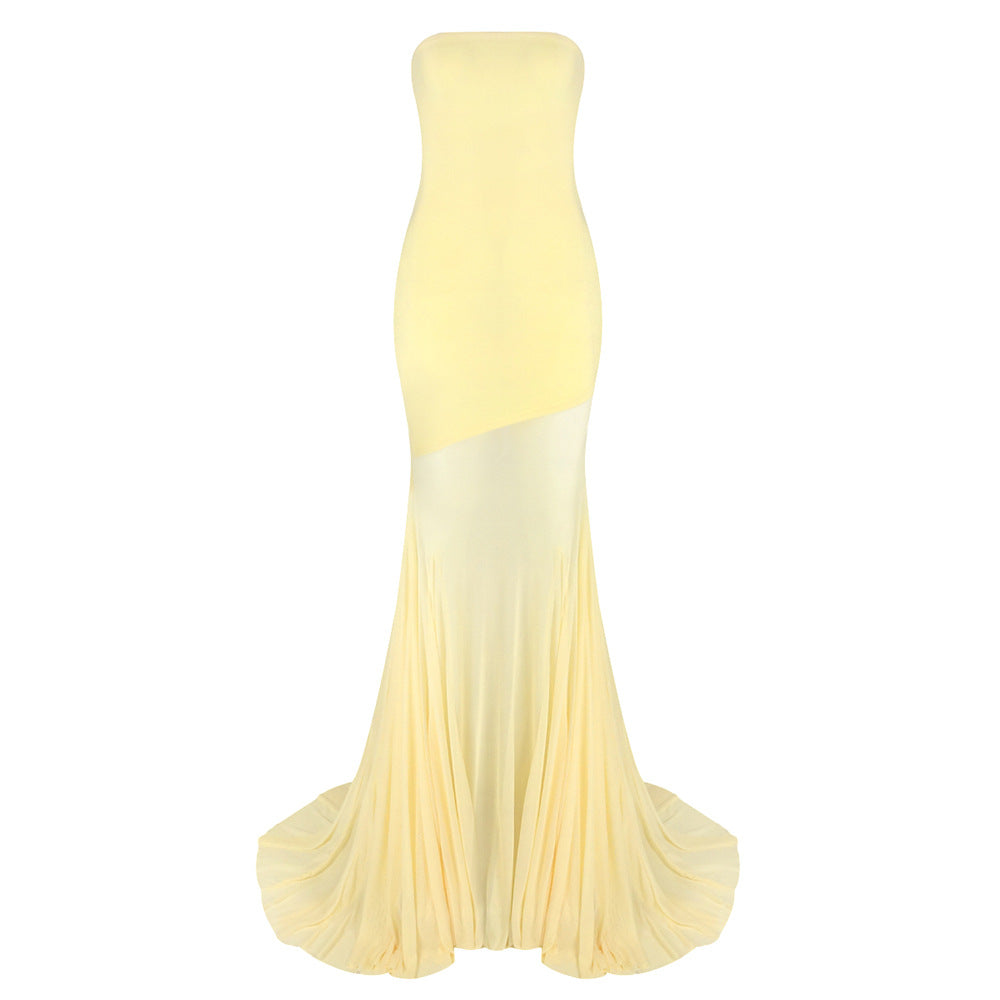Damen Elegantes schulterfreies Maxikleid mit schimmerndem Stoff und voluminösem Rock Echo Archiv