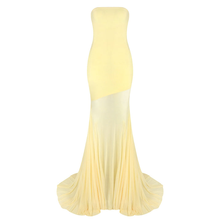 Damen Elegantes schulterfreies Maxikleid mit schimmerndem Stoff und voluminösem Rock Echo Archiv