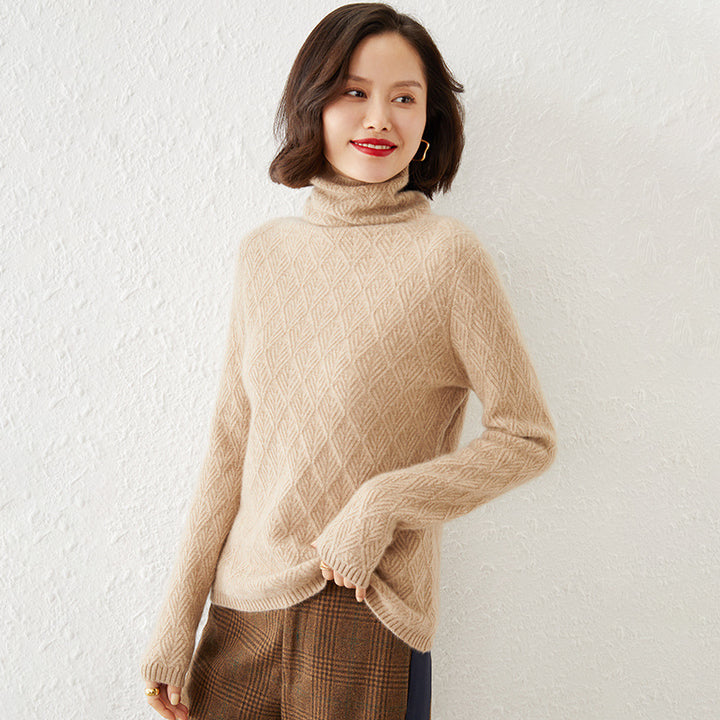 Damen Luxuriöser Mohair‑Mix Rollkragenpullover mit diamantgewEchoarchivter Ajourstruktur Echoarchiv