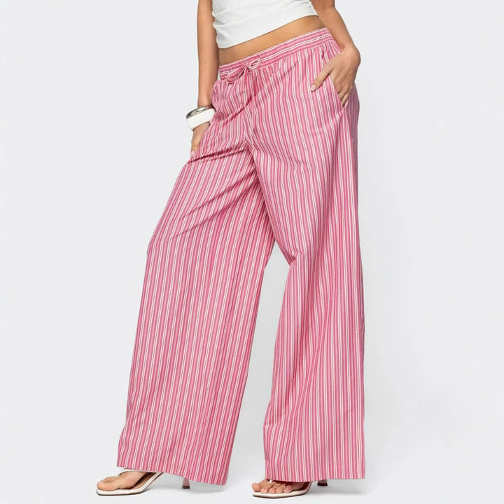 Damen Leichte Palazzohose mit weitem Bein, Tunnelzug und Eingrifftaschen – Avérine