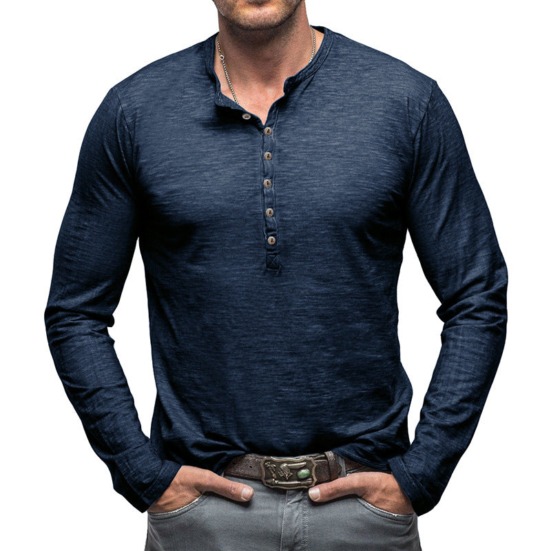 Herren Langarm-Henley-Shirt mit eleganter Knopfleiste und strukturiertem Stoff Echoarchiv