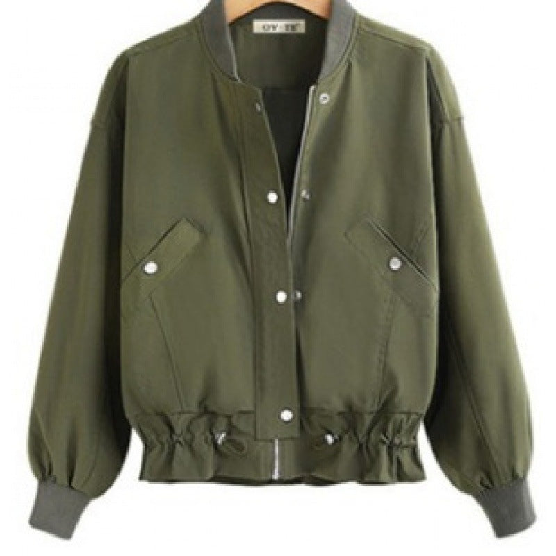 Damen Oversize Bomberjacke mit Tunnelzugbund, Druckknopfleiste und aufgesetzten Taschen – Avenza