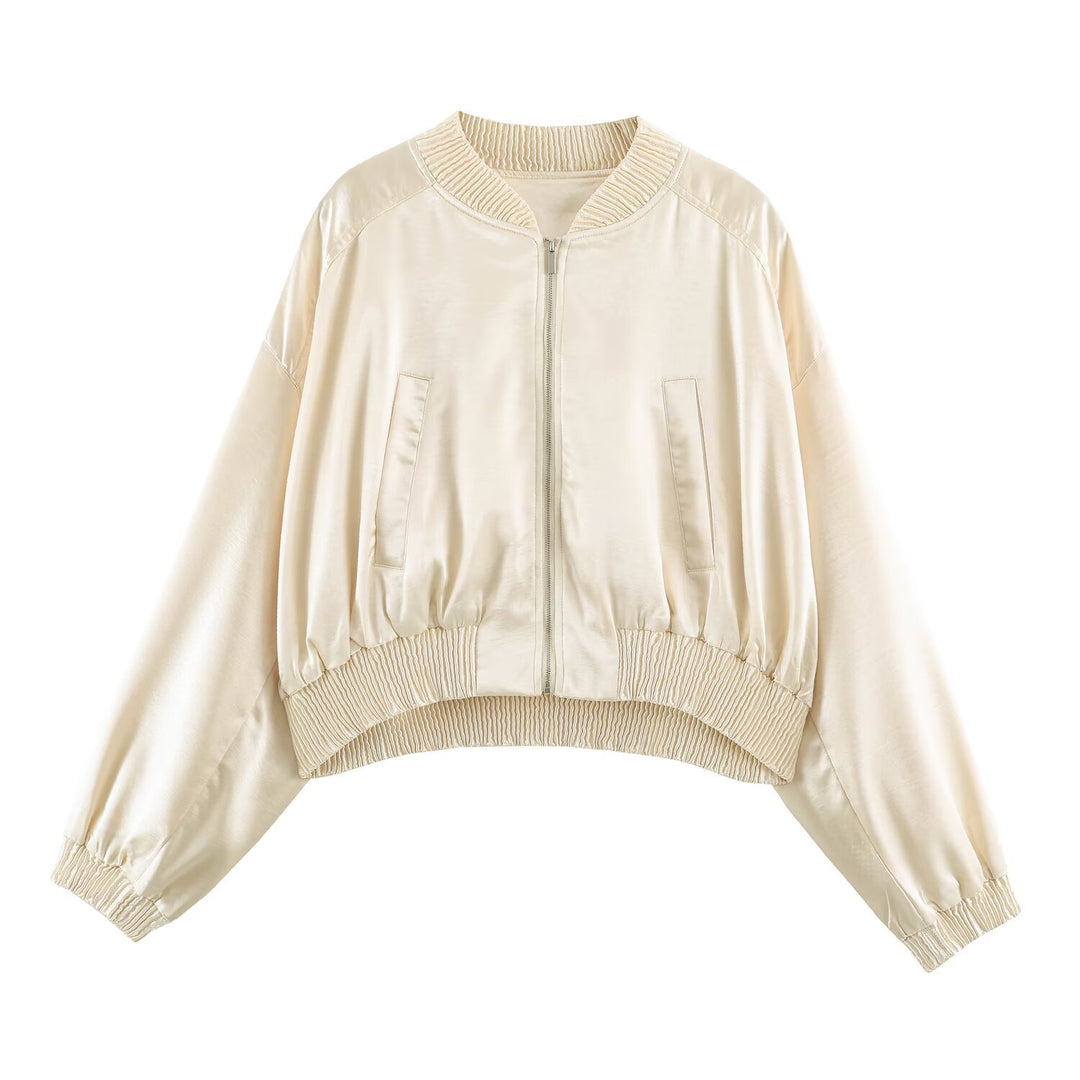 Damen Cropped Bomberjacke aus Satin mit Rippbündchen Echo Archiv