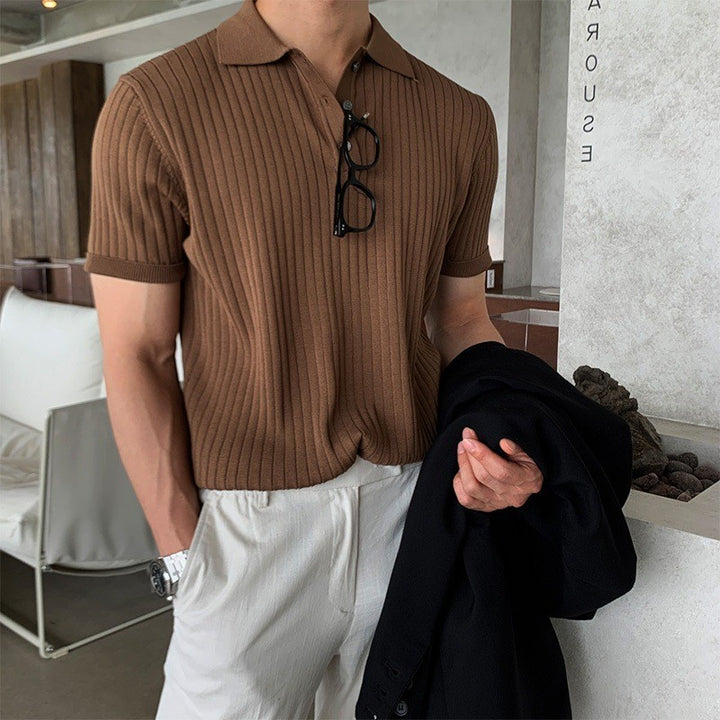 Herren nan schmal geschnittenes geripptes Poloshirt aus Feinstrick mit Kurzarm und Polokragen Echo Archiv