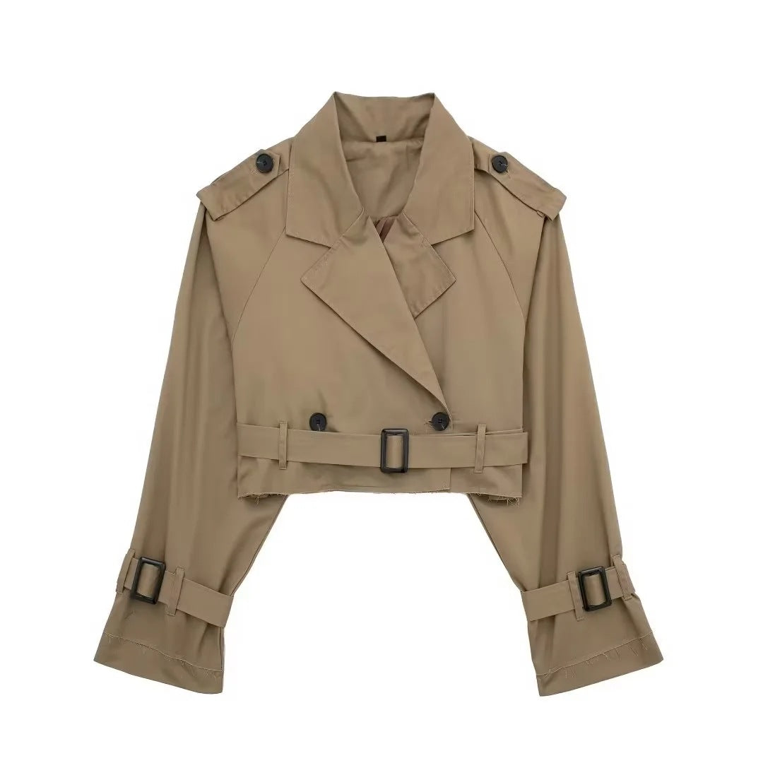 Damen kurzgeschnittene Trenchjacke mit Epauletten, Taillengürtel und verstellbaren Manschetten Echo Archiv