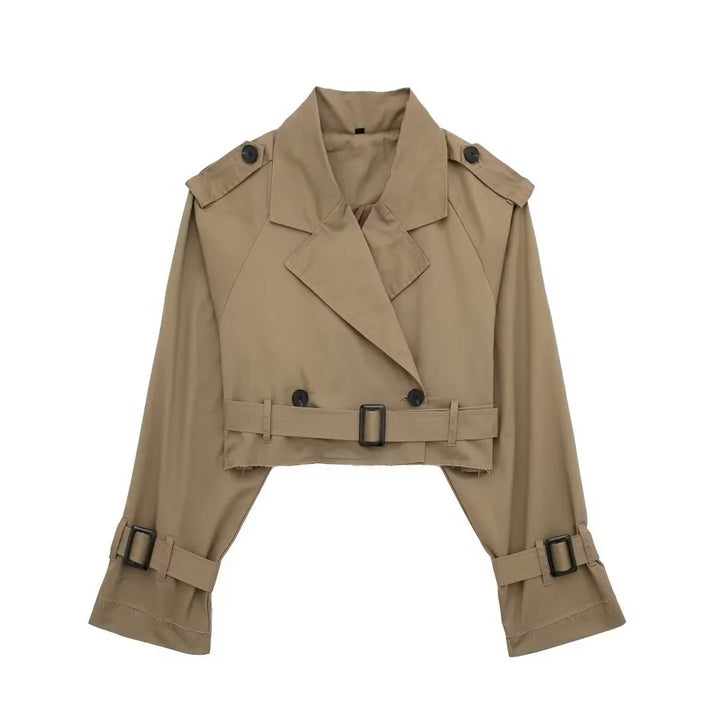 Damen kurzgeschnittene Trenchjacke mit Epauletten, Taillengürtel und verstellbaren Manschetten Echo Archiv