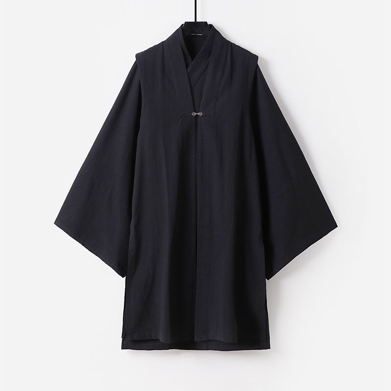 Unisex Asiatisch inspirierte Oversize-Kimono-Jacke mit Trompetenärmeln und kleinem Knebelverschluss Echoarchiv