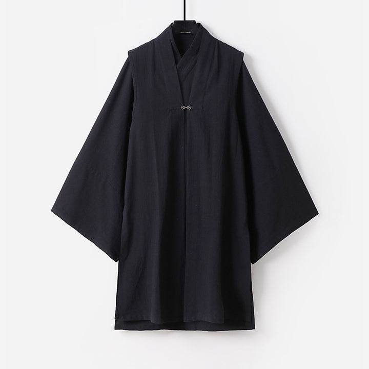 Unisex Asiatisch inspirierte Oversize-Kimono-Jacke mit Trompetenärmeln und kleinem Knebelverschluss Echoarchiv