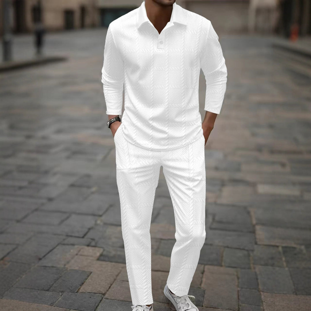 Herren modisches Langarm-Poloshirt und Slim-Fit Hose Set Echoarchiv