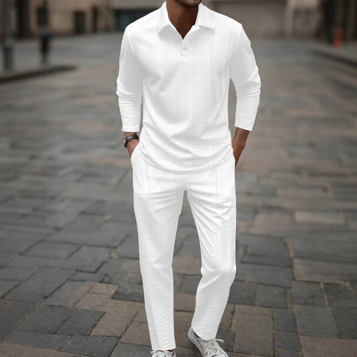 Herren modisches Langarm-Poloshirt und Slim-Fit Hose Set Echoarchiv