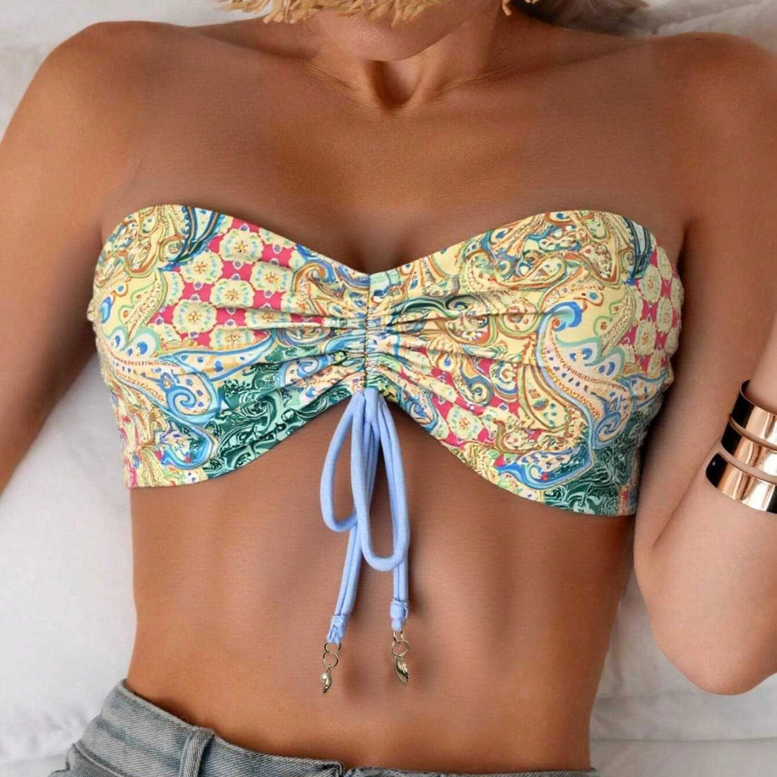 Damen Bandeau-Bikini-Oberteil mit verspieltem Muster – Maréssa