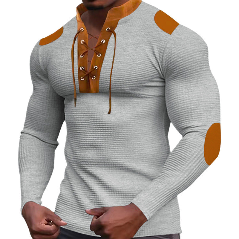 Herren Langarm-Henley-Shirt mit strukturiertem Gewebe und modischem Schnürdesign Echoarchiv