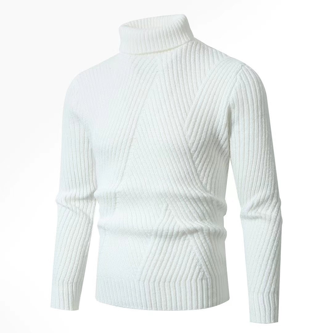 Herren Strickpullover mit hohem Kragen und strukturiertem Zopfdesign Echoarchiv