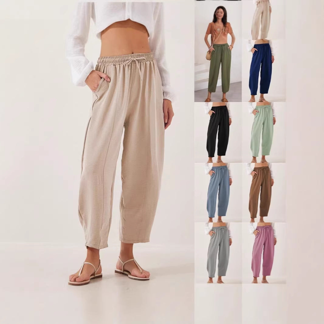 Damen Bequeme, weit geschnittene Sommerhose mit elastischem Bund und seitlichen Taschen Echo Archiv