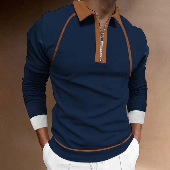 Herren Langarm Poloshirt mit modernem Reißverschluss und sportlichen Akzenten Echoarchiv