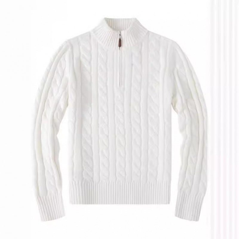 Herren Kabelstrickpullover mit Halbzip und Stehkragen aus weicher Kaschmirmischung – Norvane