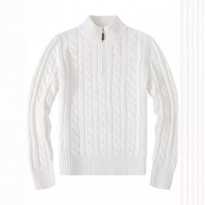 Herren Kabelstrickpullover mit Halbzip und Stehkragen aus weicher Kaschmirmischung – Norvane