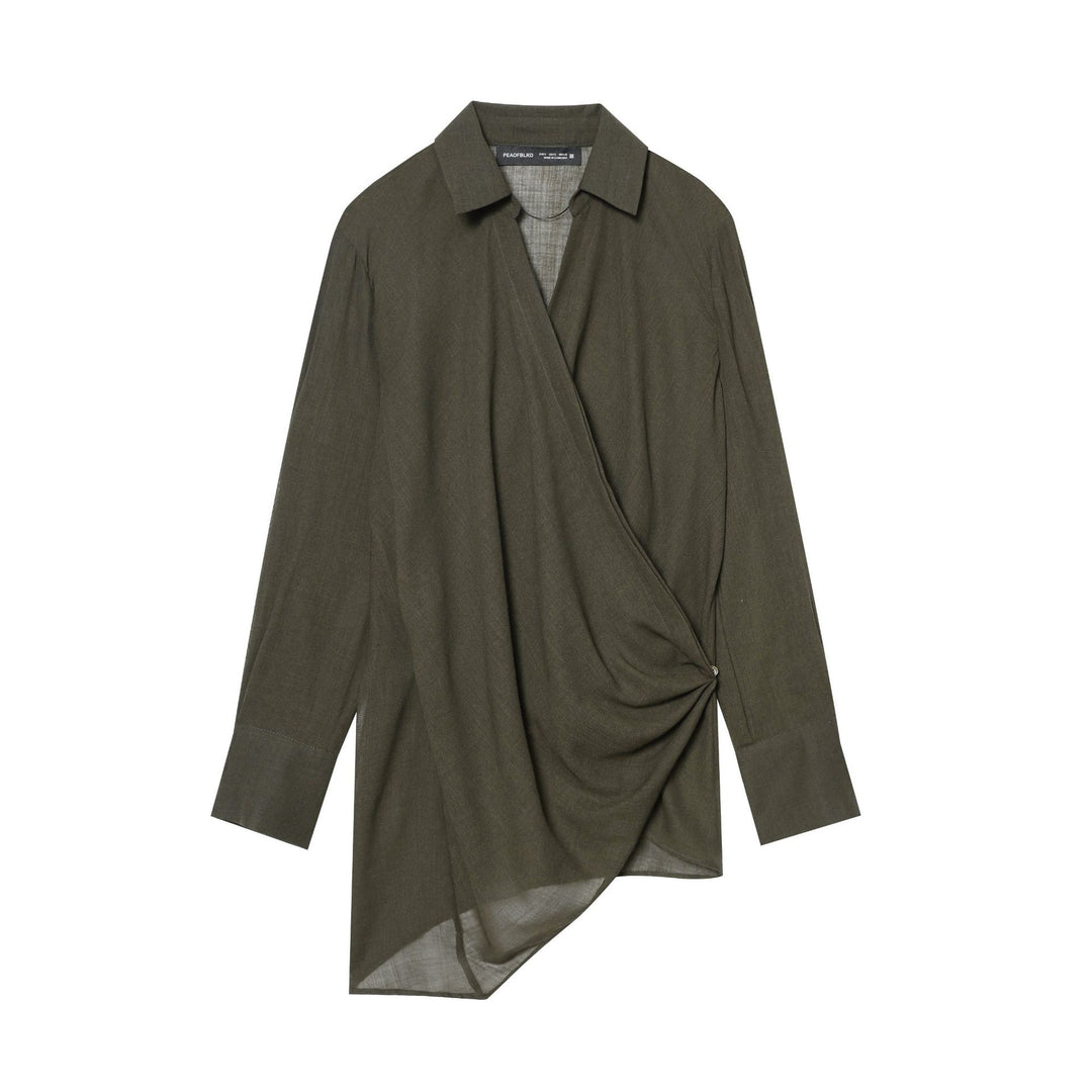 Damen Wickelbluse mit Hemdkragen, asymmetrischem Zipfelsaum und Knotenverschluss – Élovi