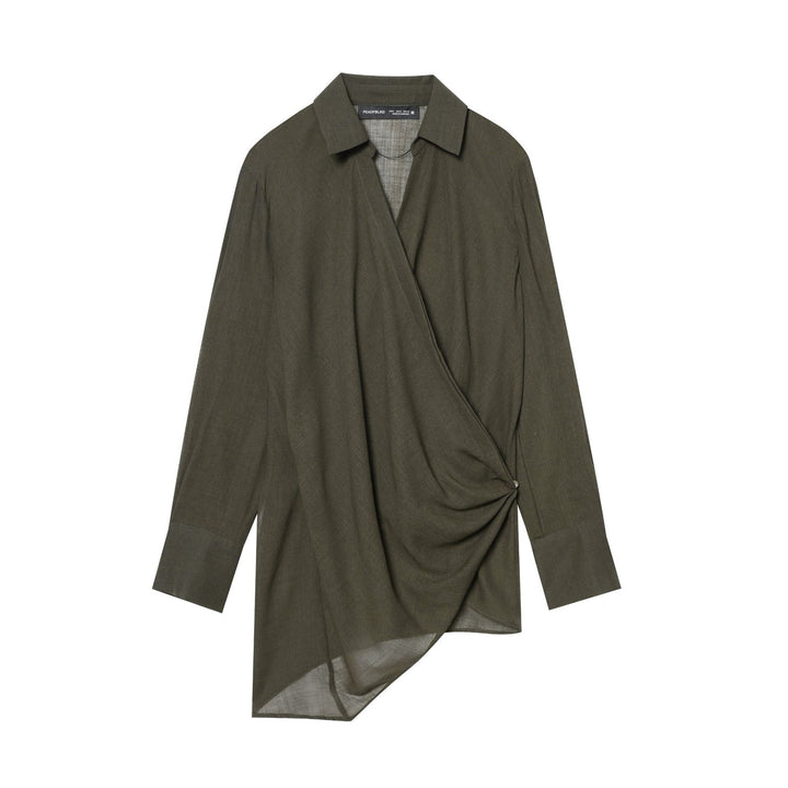 Damen Wickelbluse mit Hemdkragen, asymmetrischem Zipfelsaum und Knotenverschluss – Élovi