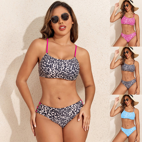Damen Leopardenmuster Bikini-Set mit sportlichen Details Echo Archiv
