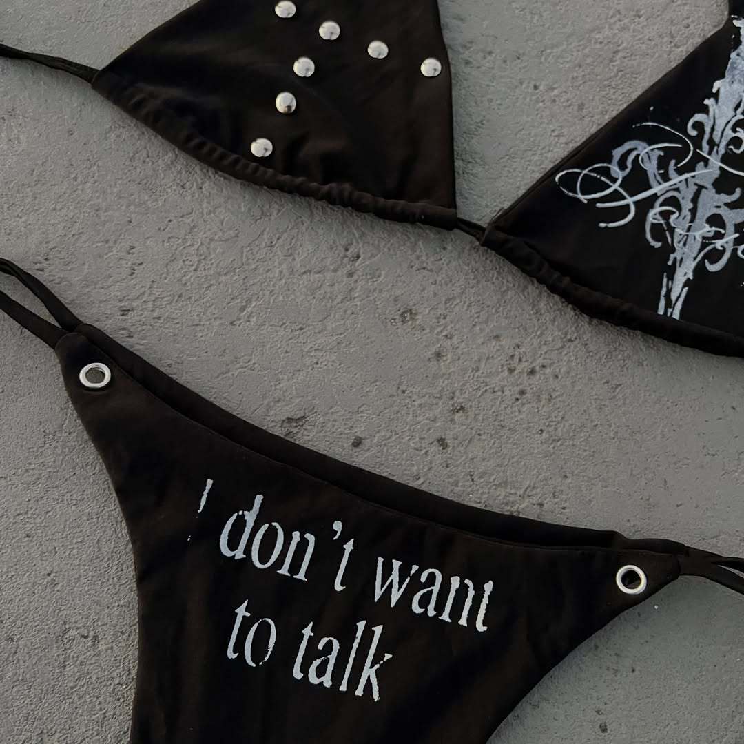 Damen Triangle-Bikini mit einzigartigem Schriftzug und Glitzerelementen Echo Archiv