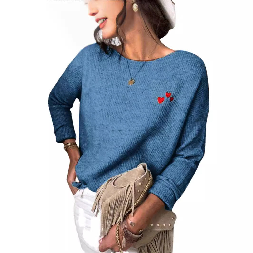 Damen Feinstrickpullover mit Herz-Stickerei und legerer Passform – Avérine