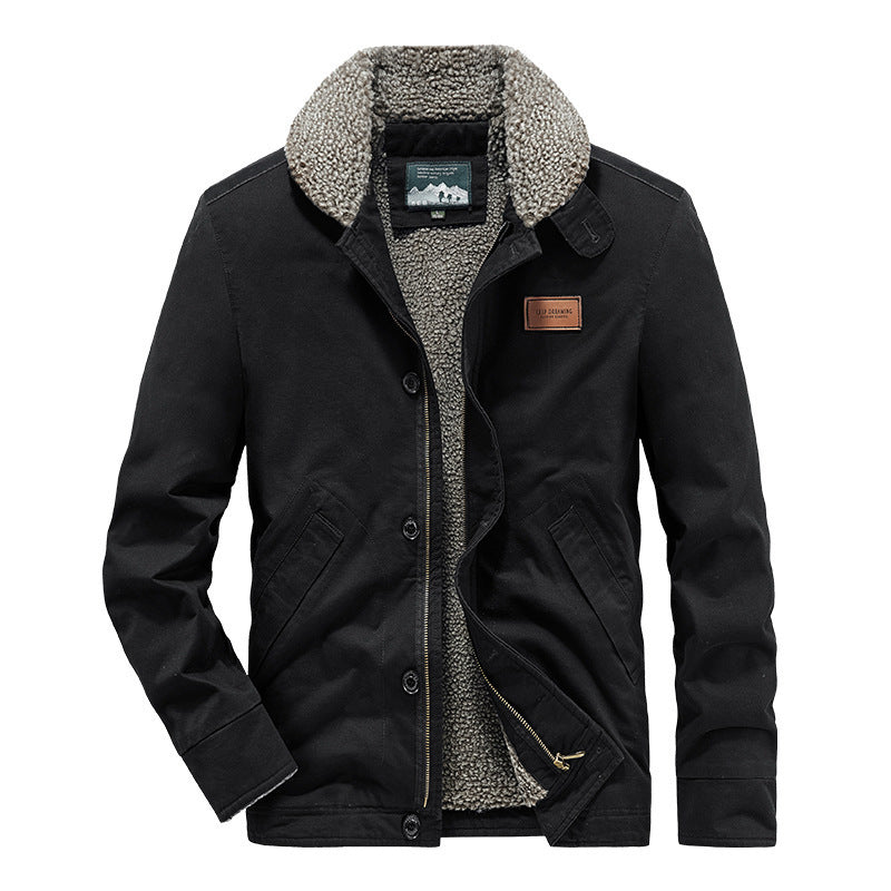 Herren Canvas-Jacke mit durchgehendem Sherpa-Innenfutter und Hemdkragen – Taviero