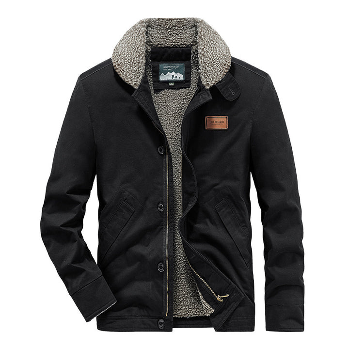 Herren Canvas-Jacke mit durchgehendem Sherpa-Innenfutter und Hemdkragen – Taviero