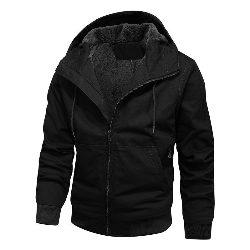 Herren Sherpagefütterte Kapuzen-Canvasjacke mit Thermoisolierung und Rippbündchen Echoarchiv