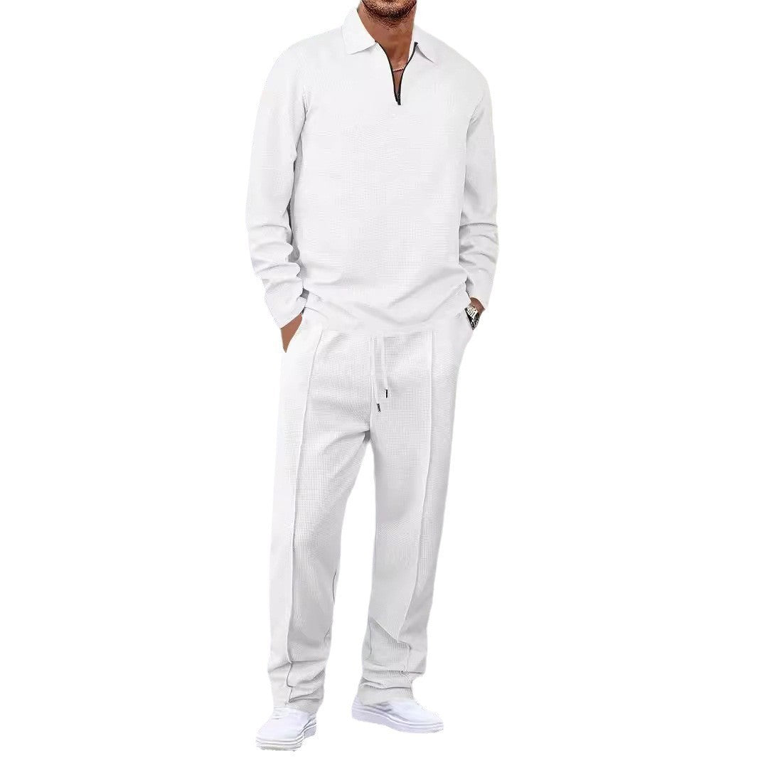 Unisex nan Waffelstruktur Freizeit-Set mit Halbzip-Poloshirt und elastischer Bundhose Echo Archiv