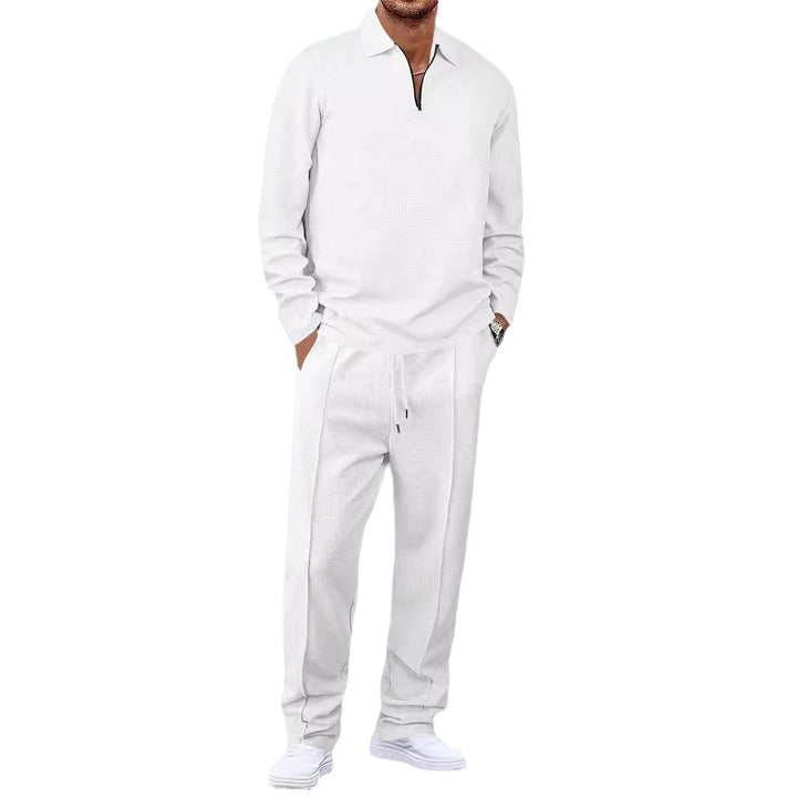 Unisex nan Waffelstruktur Freizeit-Set mit Halbzip-Poloshirt und elastischer Bundhose Echo Archiv