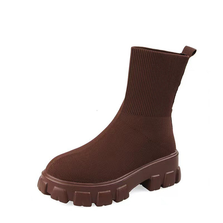 Damen  Strick-Stiefelette mit sockenähnlichem Schaft und markanter Profilsohle Echo Archiv
